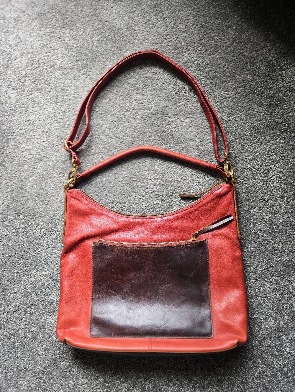 Isgood Marley Red Leather Shoulder Bag with Front Pocket